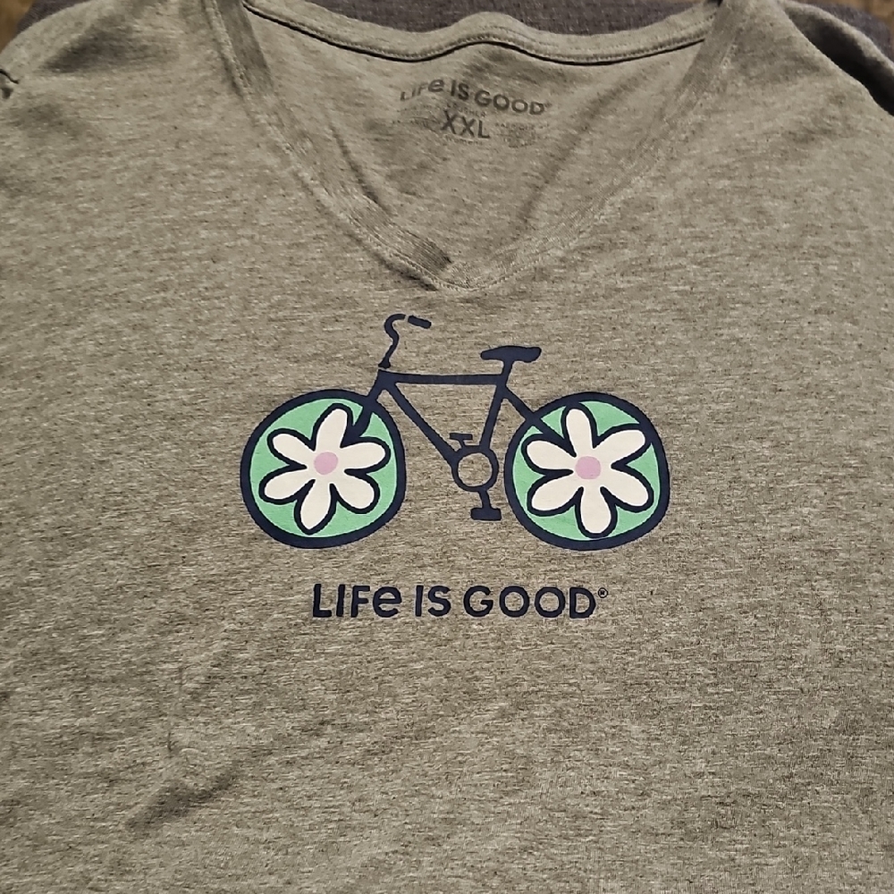 Life Is Good Xxlarge Gray Green Pink Bicycle Tee Shirt Woman